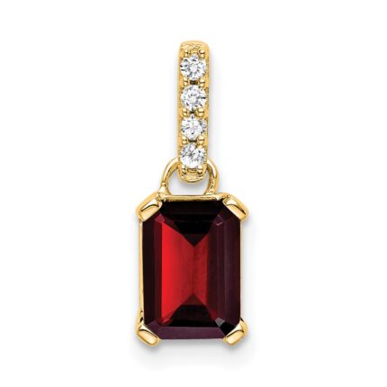 14k 7x5 Emerald-cut January/Garnet and Diamond Pendant