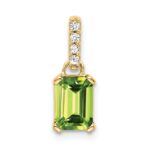 14k 7x5 Emerald-cut August/Peridot and Diamond Pendant