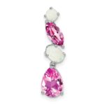 14k White Gold Lab Created Pink Sapphire and Lab Created Opal Chain Slide
