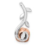 14k Two-Tone Rose and White Gold 1/4 carat Lab Grown Diamond VS/SI+ G+ Complete Rose on Stem Chain Slide Pendant - Image 3