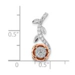 14k Two-Tone Rose and White Gold 1/4 carat Lab Grown Diamond VS/SI+ G+ Complete Rose on Stem Chain Slide Pendant - Image 4