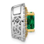 14k Two Tone 1/5 carat Lab Grown Diamond VS/SI+ G+ and Lab Created Emerald Chain Slide Pendant - Image 2