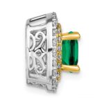 14k Two Tone 1/2 carat Lab Grown Diamond VS/SI+ G+ and Lab Created Emerald Chain Slide Pendant - Image 2