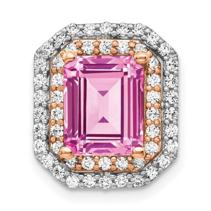 14k Two Tone Rose and White Gold 5/8 carat Lab Grown Diamond VS/SI+ G+ and Lab Created Pink Sapphire Complete Chain Slide Pendant