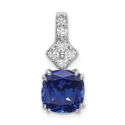 14k White Gold 1/5 carat Lab Grown Diamond VS/SI+ G+ and Lab Created Blue Sapphire Complete Pendant