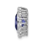 14k White Gold 1/2 carat Lab Grown Diamond VS/SI and Oval Lab Created Blue Sapphire Halo Chain Slide Pendant - Image 2