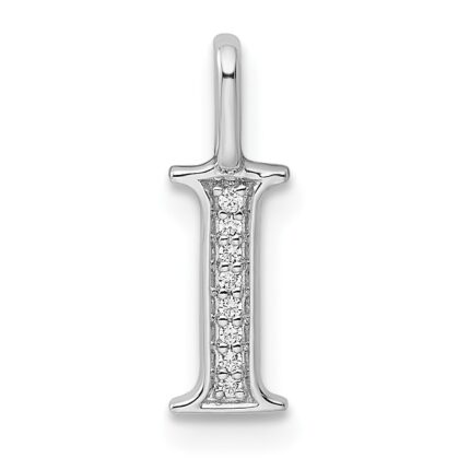 14K White Gold Diamond Letter I Initial Pendant