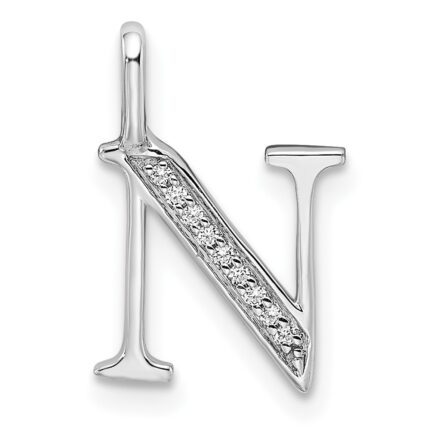 14K White Gold Diamond Letter N Initial Pendant