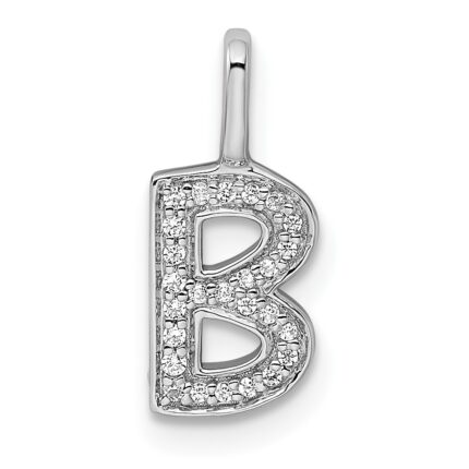 14K White Gold Diamond Letter B Initial Pendant
