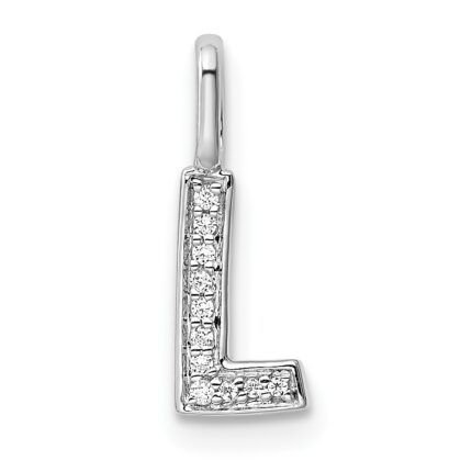 14K White Gold Diamond Letter L Initial Pendant