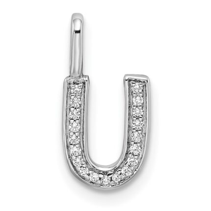 14K White Gold Diamond Letter U Initial Pendant