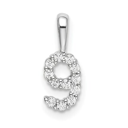 14k White Gold Diamond Number 9 Pendant