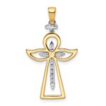 14k Two-tone Polished 1/5 carat Diamond Angel Cross Pendant - Image 4