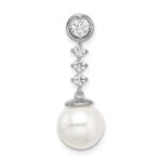 14k White Gold 8-9mm Round White Freshwater Cultured Pearl and Diamond Chain Slide