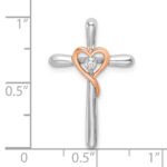10K Two-tone White & Rose Cross w/Heart Diamond Chain Slide - Image 2