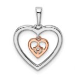 14k Two-tone White and Rose 1/20 carat Diamond Double Heart Pendant - Image 4
