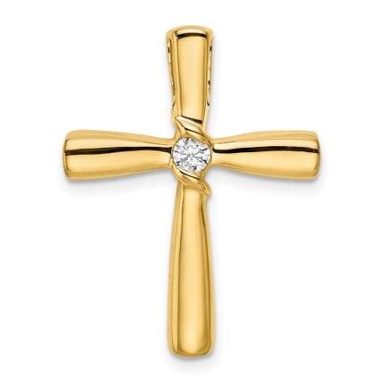 14k Polished 1/10 carat Diamond Cross Chain Slide