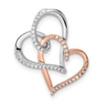 14k Two-tone White and Rose Entwined Double Heart Diamond Chain Slide