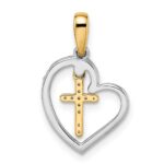 14k Two-tone Heart with Cross 1/8 carat Diamond Pendant - Image 3