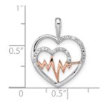 14k Two-tone White and Rose Heartbeat Diamond Heart Pendant - Image 3