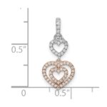 14k Two-tone White and Rose Hearts Dangle Diamond Pendant - Image 3