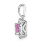 14k White Gold 1/4 carat Lab Grown Diamond VS/SI+ G+ October Birthstone Lab Created Pink Sapphire Halo Pendant - Image 2