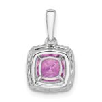 14k White Gold 1/4 carat Lab Grown Diamond VS/SI+ G+ October Birthstone Lab Created Pink Sapphire Halo Pendant - Image 3