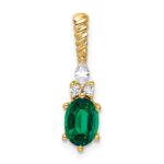 14K Diamond and 7x5 Oval May/Lab Created Emerald Twisted Chain Slide