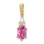 14K Diamond and 7x5 Oval October/Lab Created Pink Sapphire Twisted Chain Slide