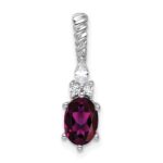 14K White Gold Diamond and 7x5 Oval June/Rhodolite Garnet Twisted Chain Slide