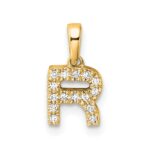 14K  Diamond Letter R Initial with Bail Pendant