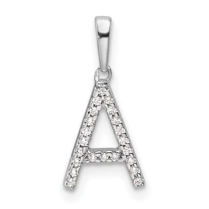 14K White Gold Diamond Letter A Initial Pendant