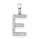 14K White Gold Diamond Letter E Initial Pendant