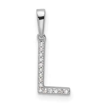 14K White Gold Diamond Letter L Initial Pendant
