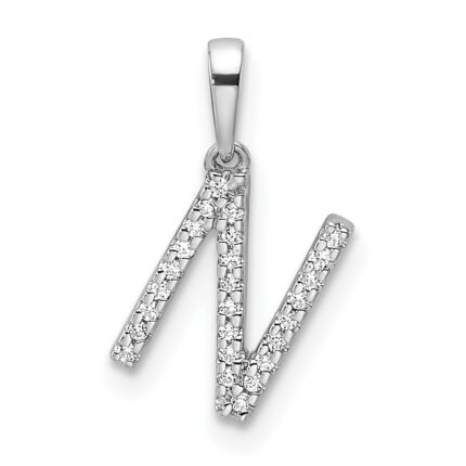 14K White Gold Diamond Letter N Initial Pendant