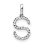 14K White Gold Diamond Letter S Initial Pendant