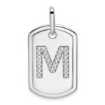 14K White Gold  Diamond Gold Initial M Dog Tag Charm