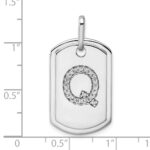 14K White Gold  Diamond Initial Q Dog Tag Charm - Image 4