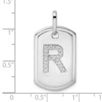 14K White Gold  Diamond Initial R Dog Tag Charm - Image 4
