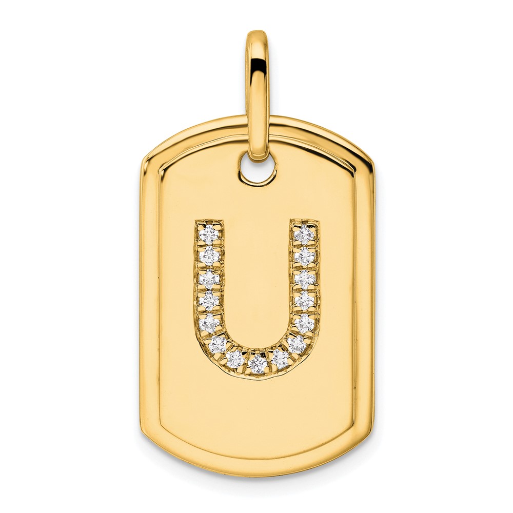 PM9842U-018-YA.jpg 14K Diamond Initial U Dog Tag Charm - Image 1