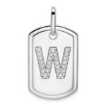 14K White Gold  Diamond Initial W Dog Tag Charm