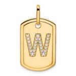 14K Diamond Initial W Dog Tag Charm