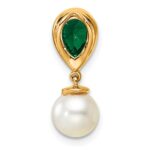 14K 6-7mm Round White Freshwater Cultured Pearl/Pear Emerald/Diamond Teardrop Chain Slide - Image 3