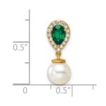 14K 6-7mm Round White Freshwater Cultured Pearl/Pear Emerald/Diamond Teardrop Chain Slide - Image 4