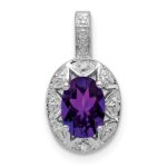 Sterling Silver Rhodium-plated Diam. & Amethyst Pendant