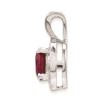 Sterling Silver Rhodium Plated Lab Created Ruby and .010 ctw Diamond Halo Pendant - Image 2