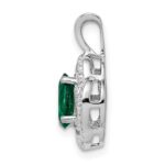 Sterling Silver Rhodium-plated Diam. & Created Emerald Pendant - Image 2