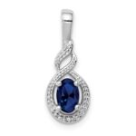 Sterling Silver Rhodium-plated Created Sapphire & Diam. Pendant