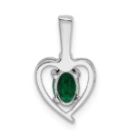Sterling Silver Rhodium-plated Created Emerald & Diam. Pendant - Image 4