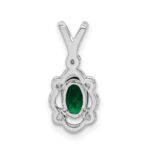 Sterling Silver Rhodium-plated Created Emerald & Diam. Pendant - Image 4